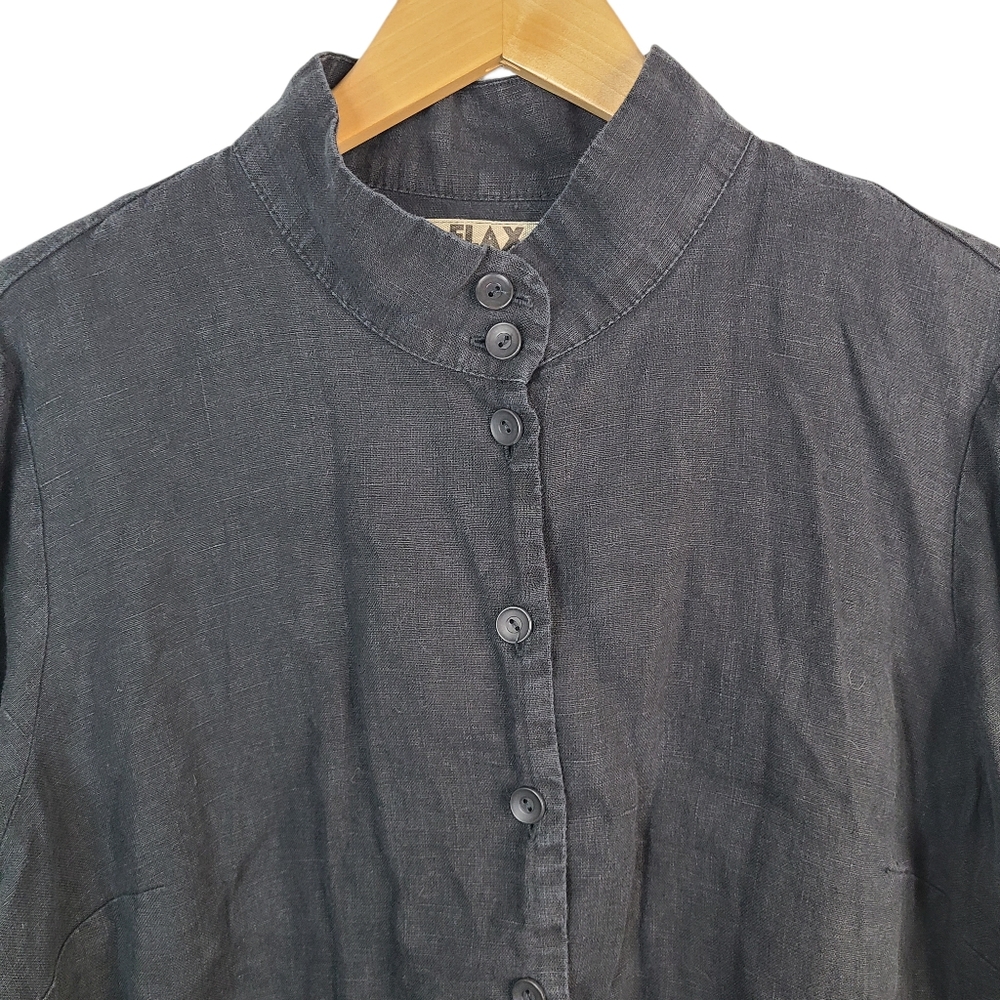 Flax Black 100% Linen Top Button Front Women's Size Medium - Picture 3 of 12